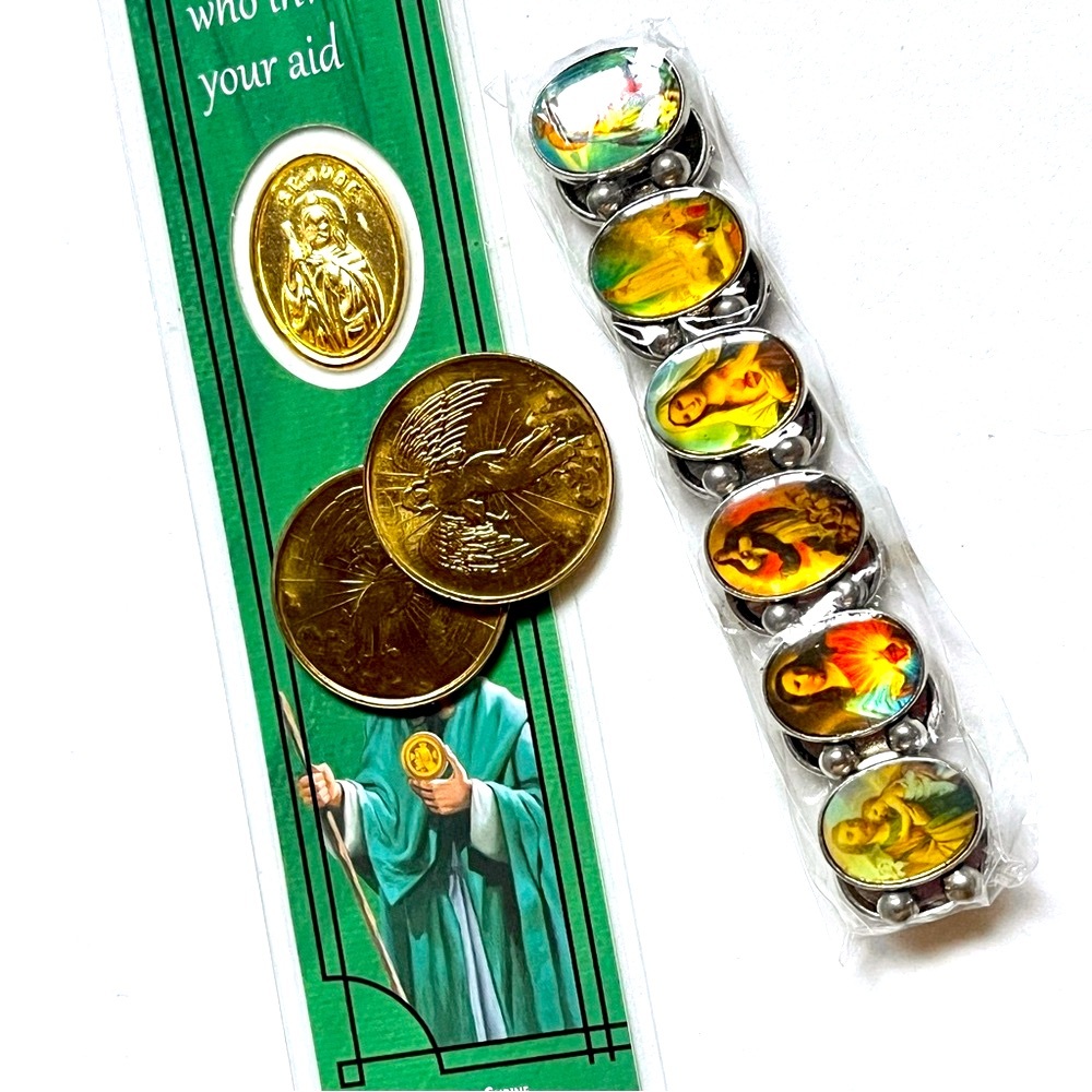 Saints! set- Religious Medals, cool saints Bracelet & saint marker Set